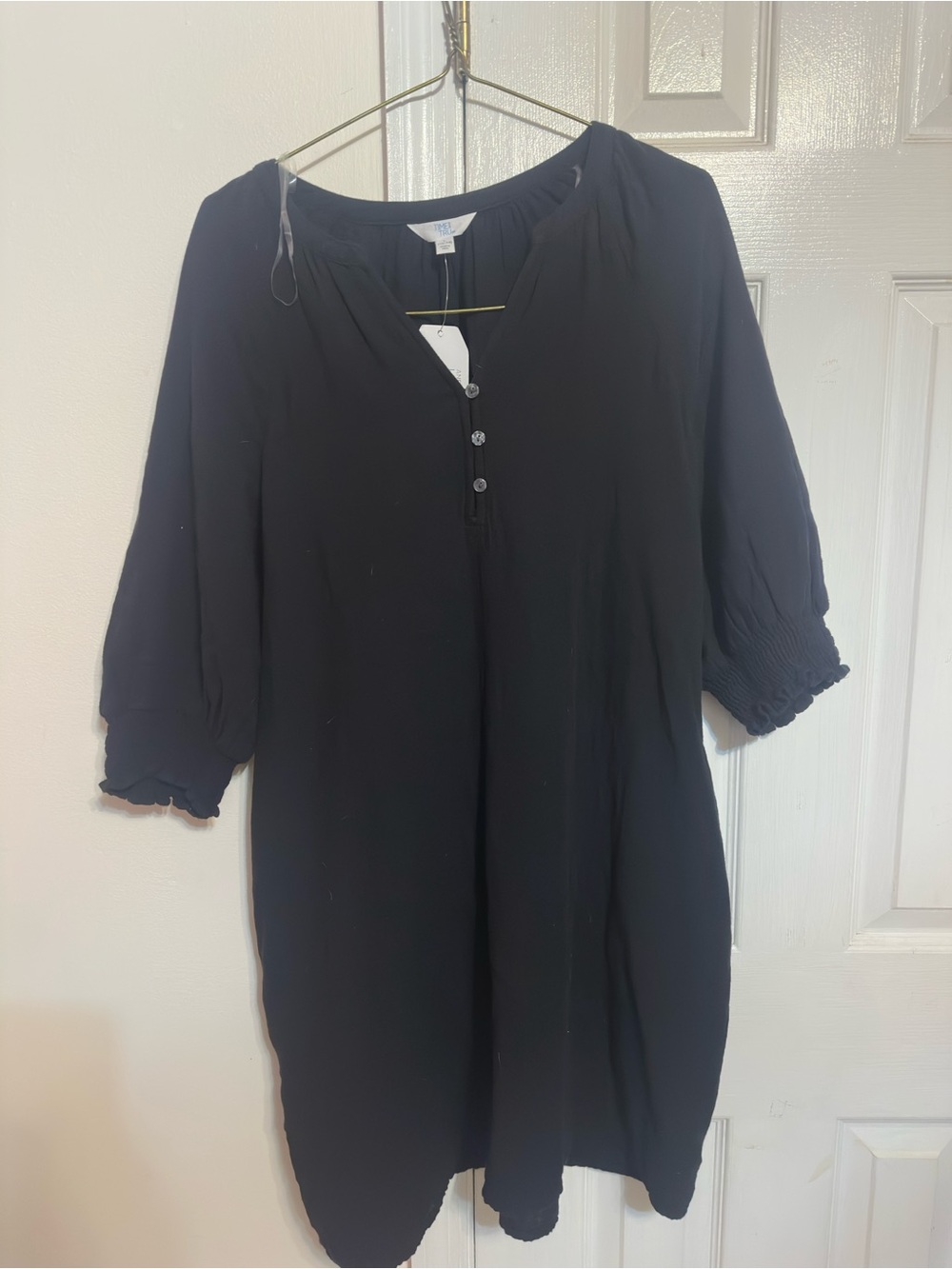 Time and Tru Black Button-Front Mini Dress